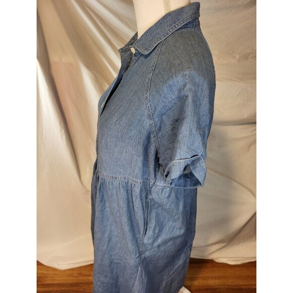 Pact Organic Cotton Babydoll Button Light Wash Denim Shirt Dress Sz S - Picture 3 of 5
